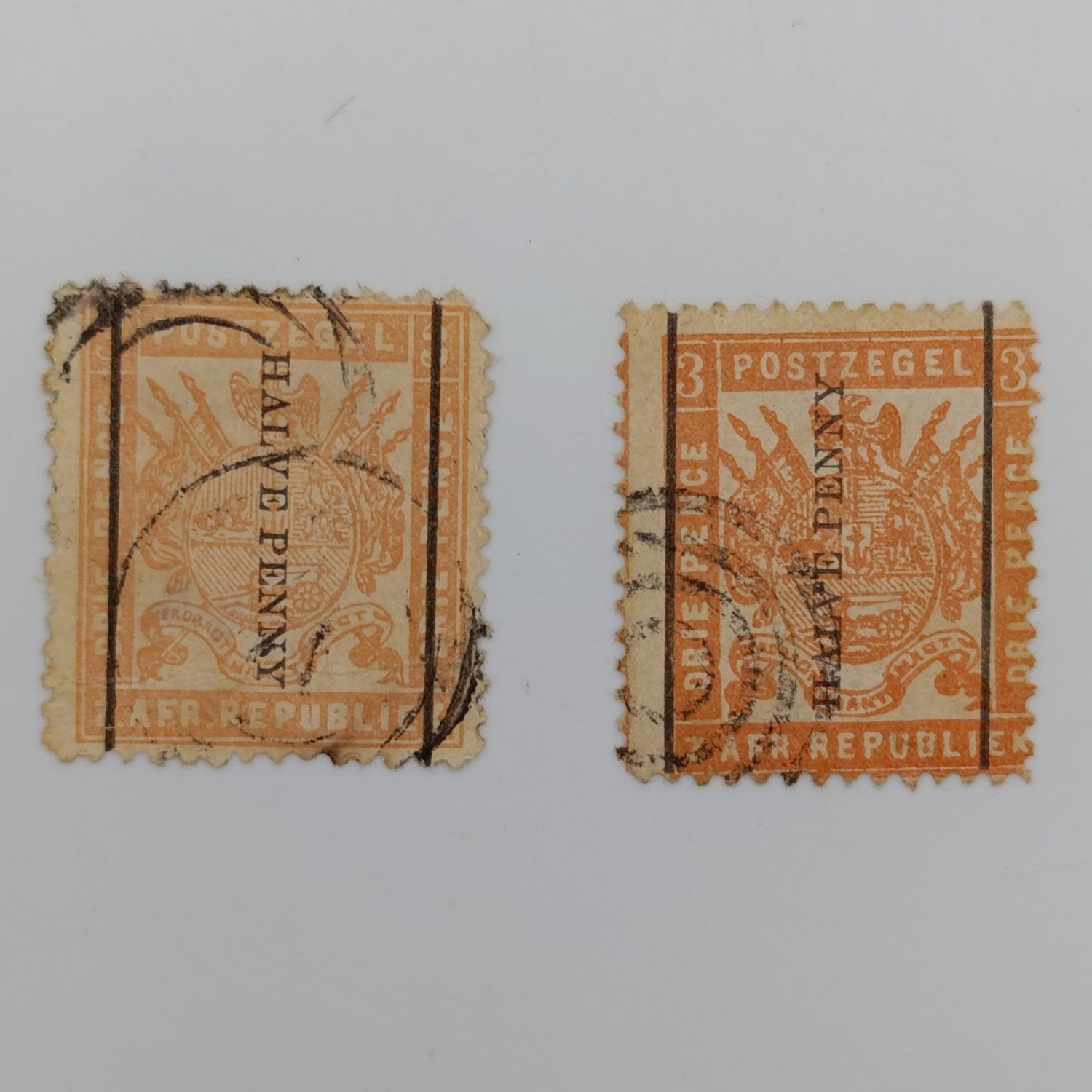 ZAR 1/2d on 3d downwards and upwards versions - used - 1895 and different shades