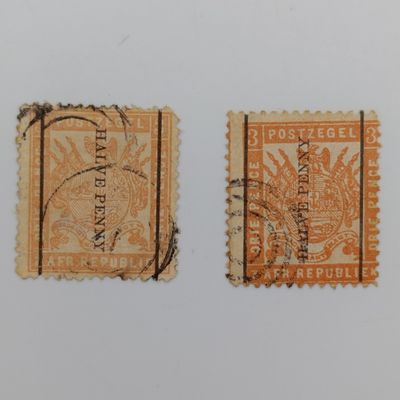 ZAR 1/2d on 3d downwards and upwards versions - used - 1895 and different shades