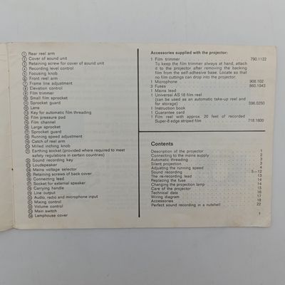 Eumig Mark-S-706 Sound projector for super-8 and single-8 films instructions manual booklet