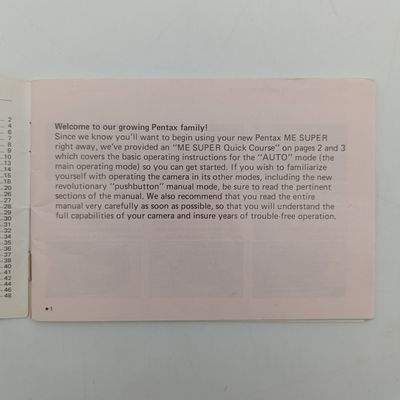 Pentax ME Super camera booklet