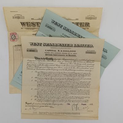 Share certificate for West Spaarwater Ltd as well as Allotment certificate August 1935
