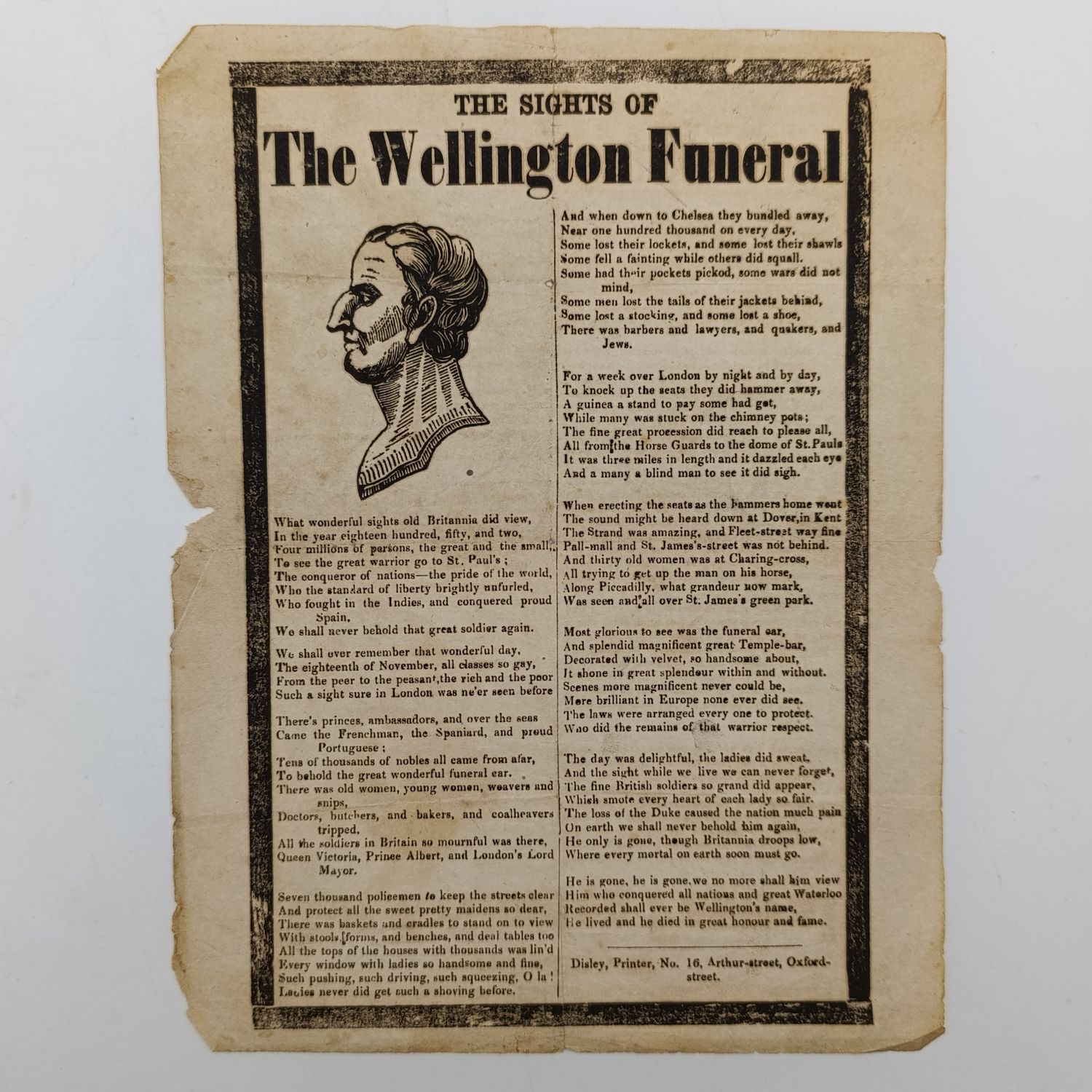Field Marshall Arthur Wesley - Duke of Wellington funeral leaflet 1852 ( Prime minister of Britain )