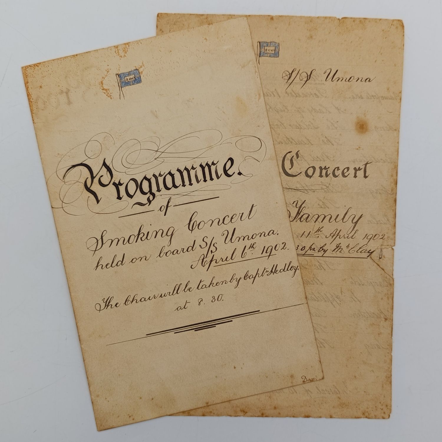 Natal line of steamers programs for a smoking concert and a Farewell concert held in 1902 on board the S.S.Umona