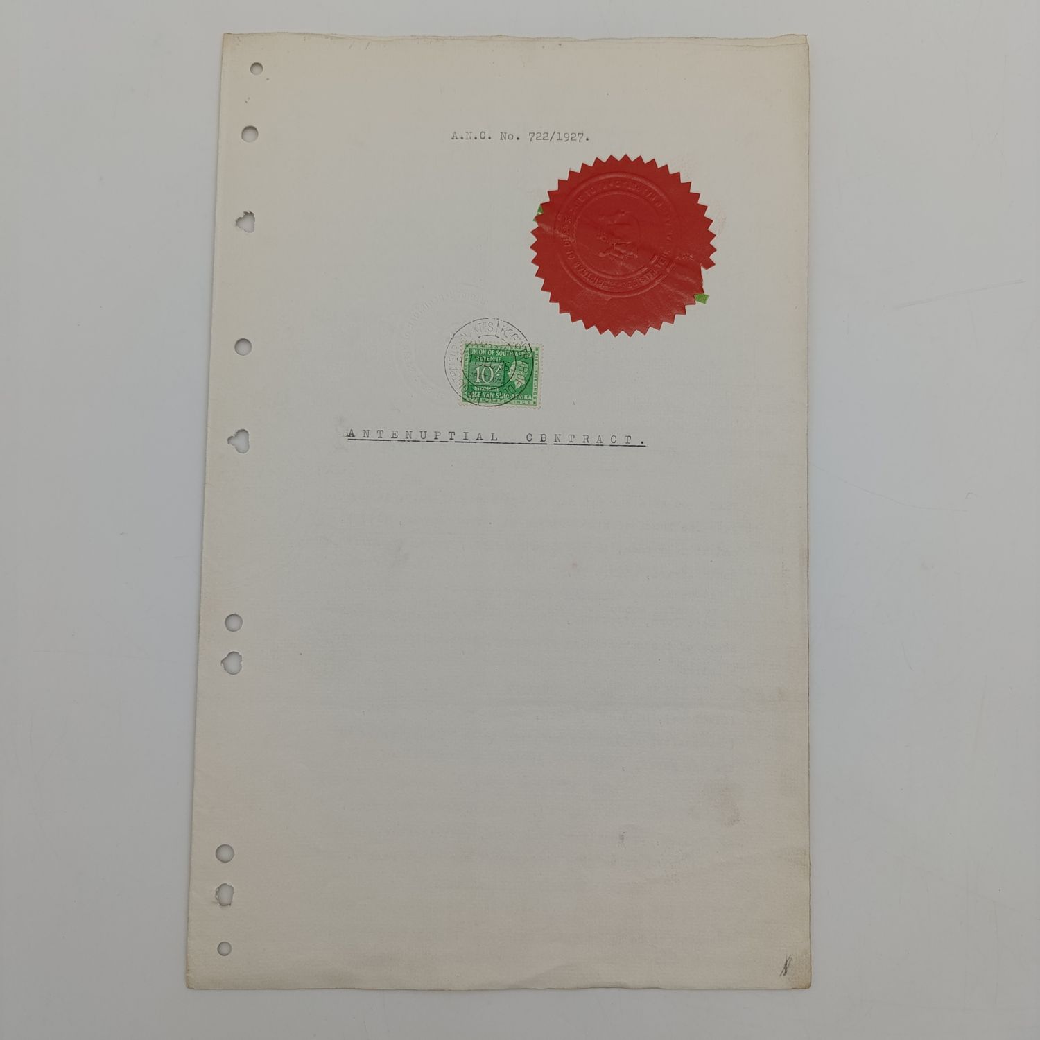 1927 Antenuptial contract between David Wauchope and Edna Kathleen Shaw - Cape Town