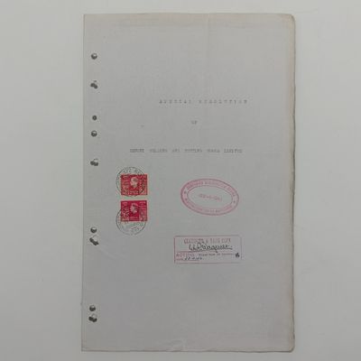 1942 Special resolution in terms of the companies act - Benoni welding and cutting works- certification of a true copy - 2 union revenue stamps