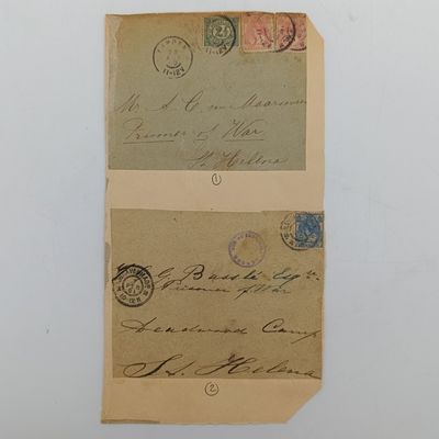 Lot of 5 Boer War POW fronts stuck back to back  1- To AC van Maarseveen POW from Netherlands to ST Helena 28 Aug 1900- Kampen postmark  2- To GG Bassle- POW- Deadwood camp St Helena from Gravenhage