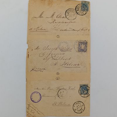 Lot of 5 Boer War POW fronts to soldiers who helped the Boers 1- To H De Graaf, POW, St Helena from Amstardam, Netherlands - 2 Netherlands stamps and POW censor mark 2- To Nizak and Co, Deadwood