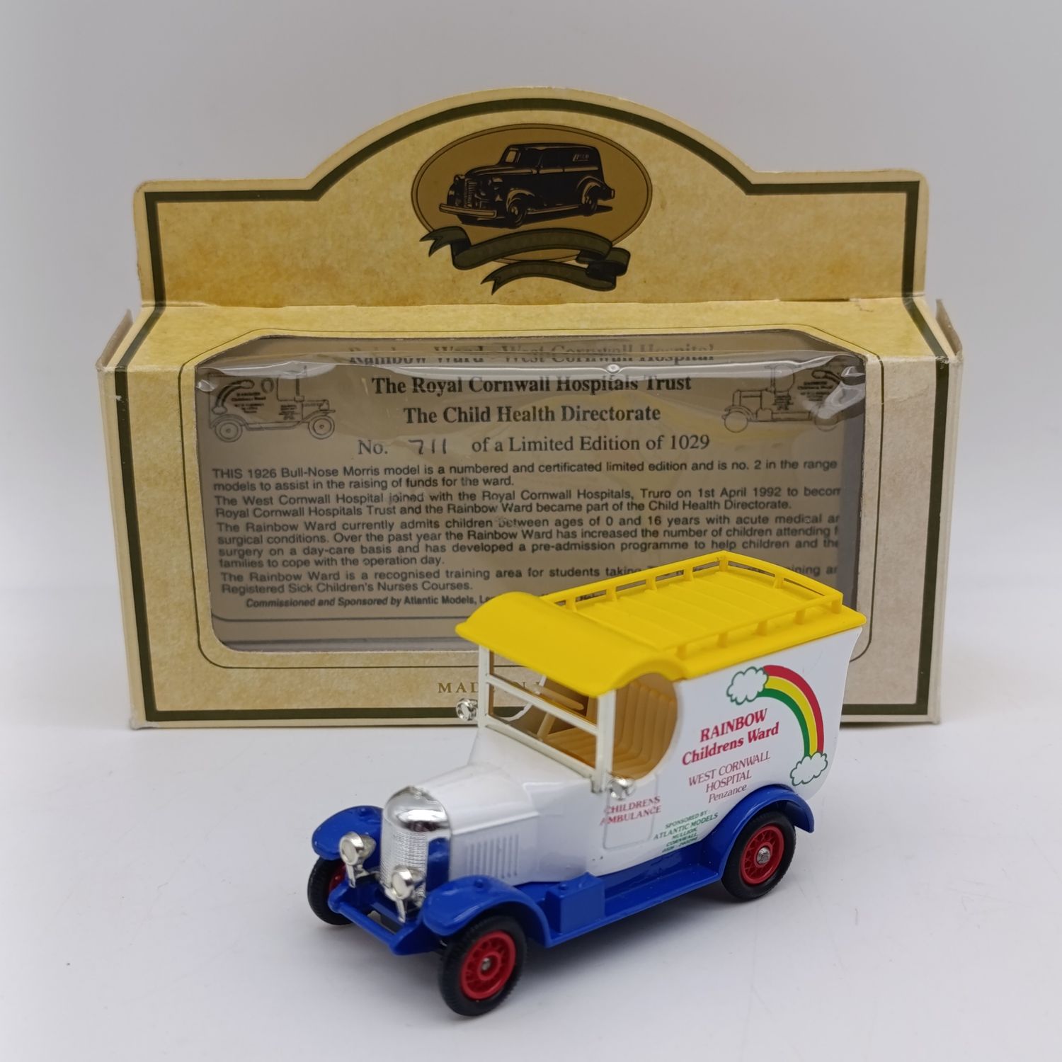 Lledo 1926 Morris Bull Nose Rainbow Children's ward advertising die-cast model car in box