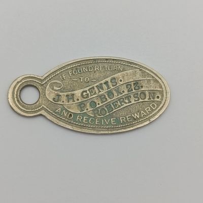 Vintage key tag for missing keys - If found return to JH Genis PO Box 23, Robertson