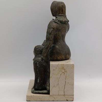 Boer War Woman and Child concentration camp bronze Sculpture signed by Lace