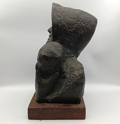 Large bronze sculpture of Boer War Concentration Camp Woman and Child signed by Lace