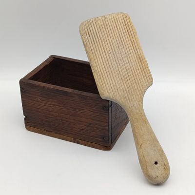 Antique wooden butter press with scoop