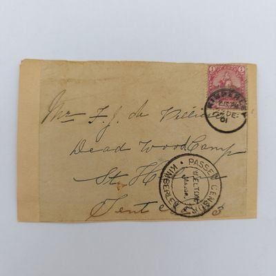 Boer War POW pair of fronts stuck back to back One side from Kimberley, COGH 22 Dec 1901 to FJ de Villiers Deadwood Camp, St Helena Tent no 83