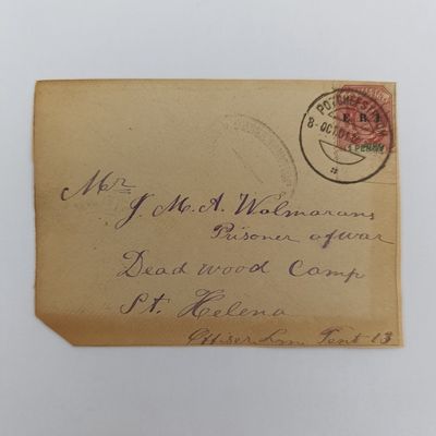 Boer War POW fronts stuck back to back one side from Potchefstroom, ZAR 15 May 1901 to CAJ Botha &amp; Zoon POW, St Helena - arrival stamp 11 Jun 1901