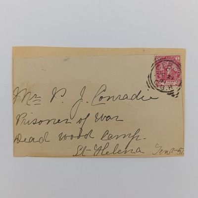 Boer War POW fronts stuck back to back one side from Riversdal, CGH 25 July 1901 to I Ludorf, POW, Deadwood camp, St Helena High Knoll other side from Ceres, GGH 21 Dec 1901 to PJ Conradie POW