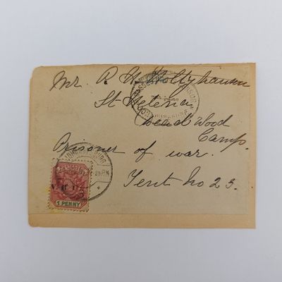 Boer War POW fronts stuck back to back one side posted Krugersdorp, ZAR on 6 Dec 1901 with oval censor mark of Johannesburg posted to CAB Meyer, Deadwood Camp Tent no 157, St Helena other side posted