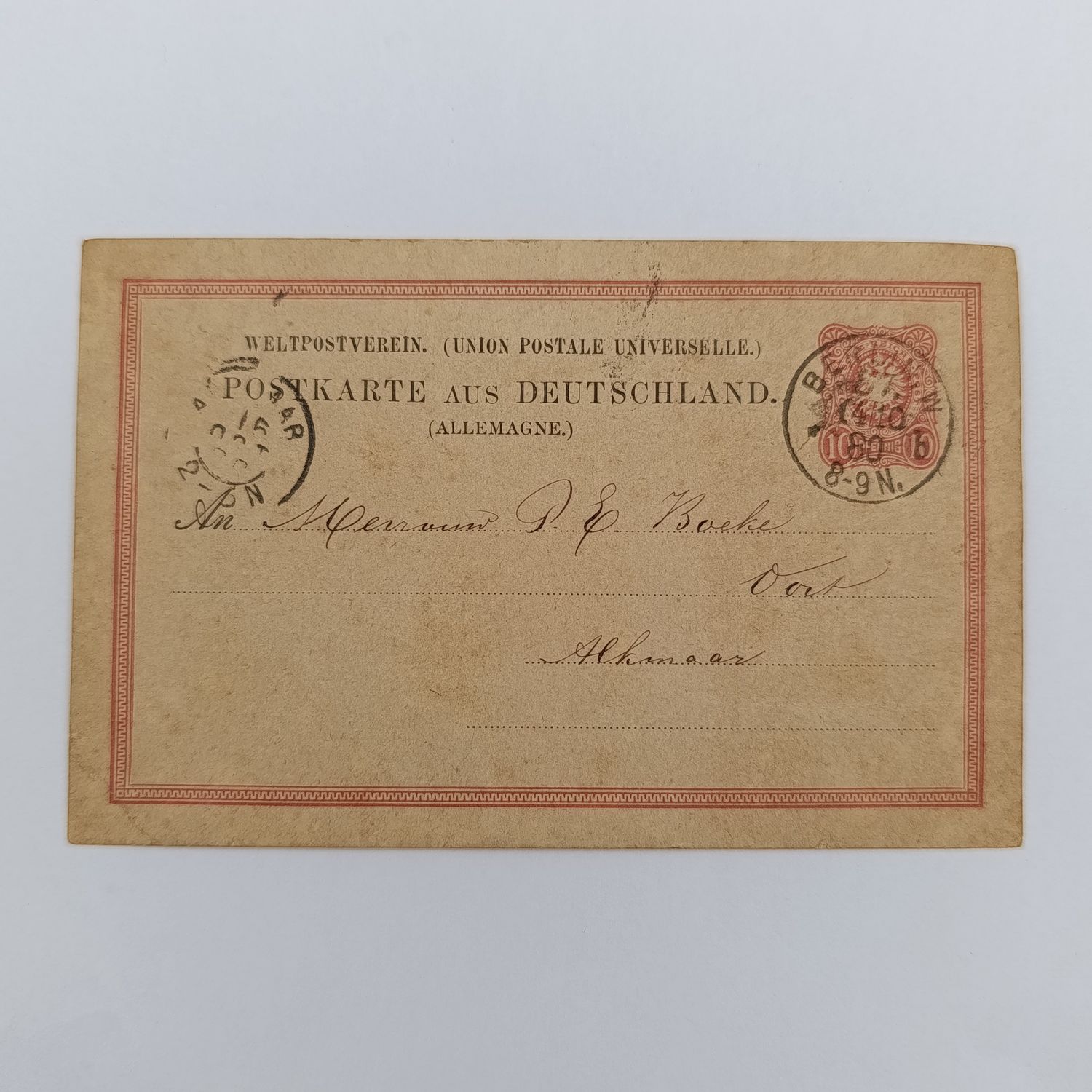 Postcard posted Berlin Germany on 14 Oct 1880 to PE Boeke, Alkmaar, Netherlands - Letter in old Dutch on obverse