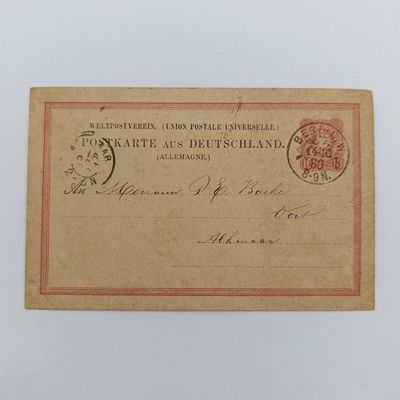 Postcard posted Berlin Germany on 14 Oct 1880 to PE Boeke, Alkmaar, Netherlands - Letter in old Dutch on obverse