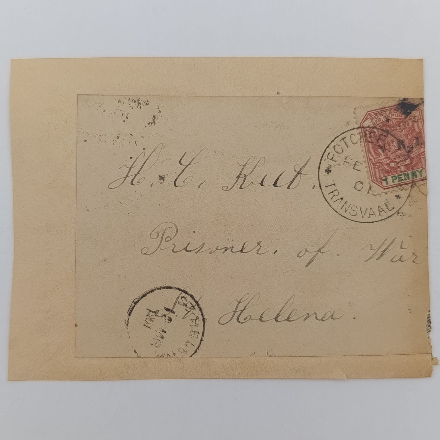 Boer War POW fronts stuck back to back One side posted Potchefstroom, ZAR on 17 June 1901 to Christian Henning, POW, Deadwood Camp, St Helena other side posted Potchefstroom, ZAR on 5 Feb 1901 to HC