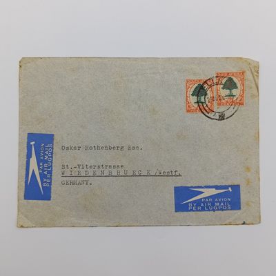 Airmail letter from Elliot,  South Africa to Wiedenbrueck Germany with 2 x 6P Orange Tree  Africa stamps cancelled 29 Aug 1939