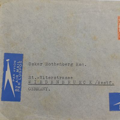 Airmail letter from Elliot,  South Africa to Wiedenbrueck Germany with 2 x 6P Orange Tree  Africa stamps cancelled 29 Aug 1939