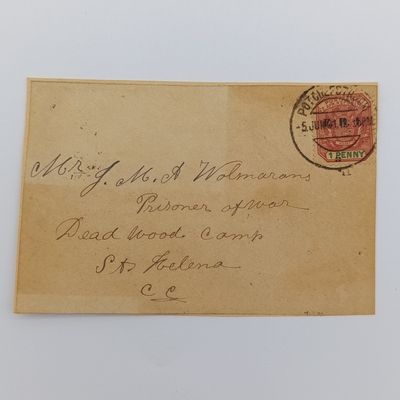 Boer War POW fronts stuck back to back one side ZAR (Pretoria) to HW Albert JR, Deadwood Camp, St Helena with triangular Pretoria censor mark posted Potchefstroom 5 June 1901 to JMA Wolmarans POW, Dea