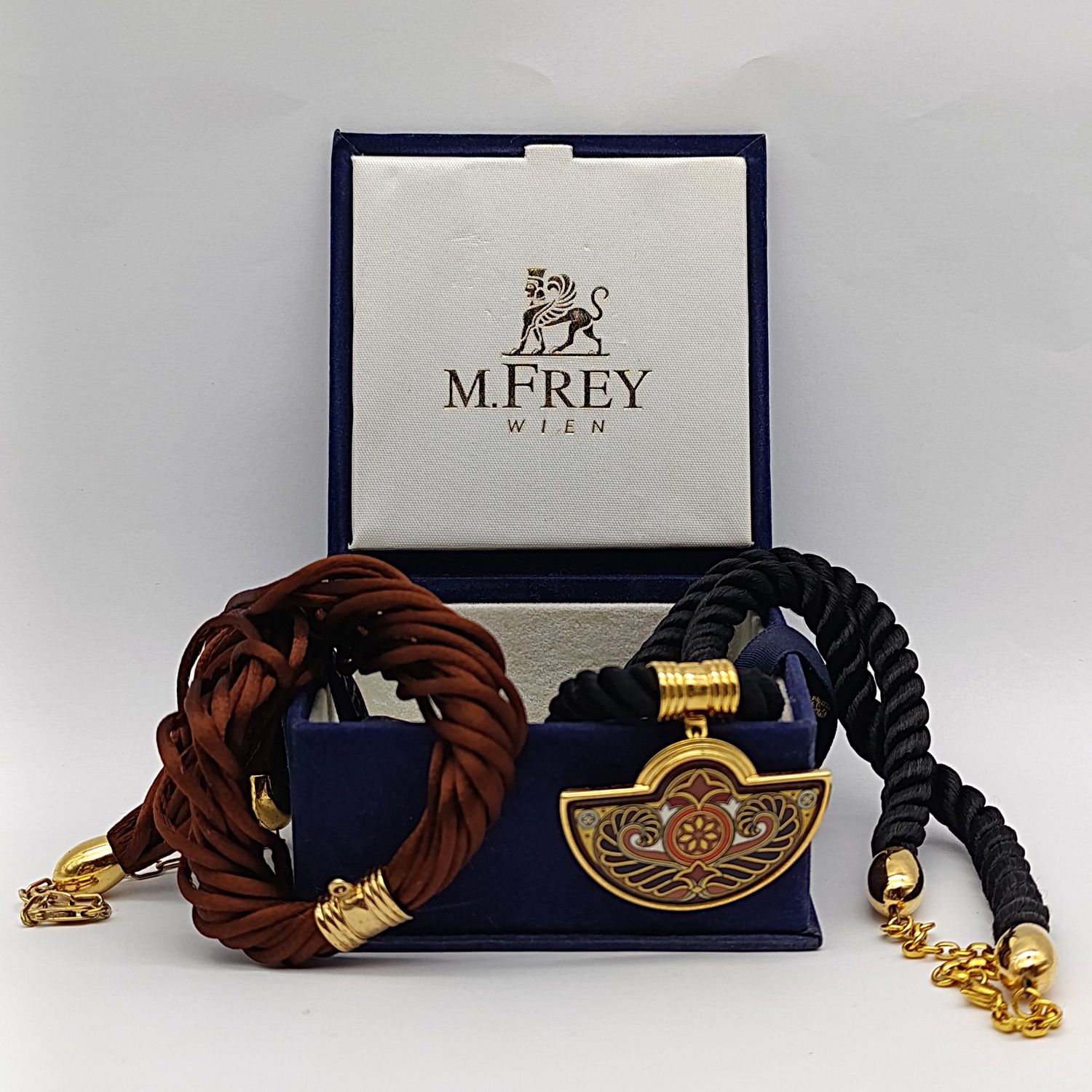 Pair of Michaela Frey Wien Silk necklaces with one pendant in box
