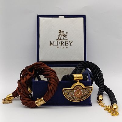 Pair of Michaela Frey Wien Silk necklaces with one pendant in box