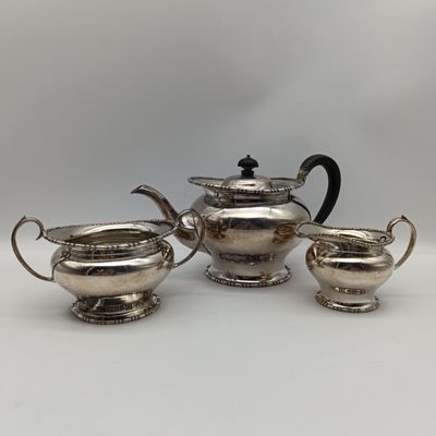 Antique Silverplated tea set - tea pot, milk jug and sugar bowl - handle repaired