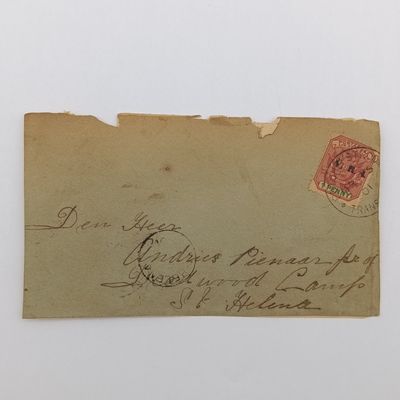 Boer War POW fronts stuck back to back one side posted Pretoria, ZAR 5 Feb 1901 to Comdt Sarel J Eloff POW, St Helena, Double rim censor mark other side posted Potchefstroom, ZAR 15 March 1901
