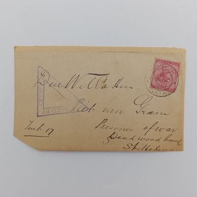 Pair of Boer War POW fronts stuck back to back one side posted at Havant, England on 18 Jan 1901 to Dirk G Barry POW Deadwood camp, St Helena with round double rim censor mark other side posted in Haw