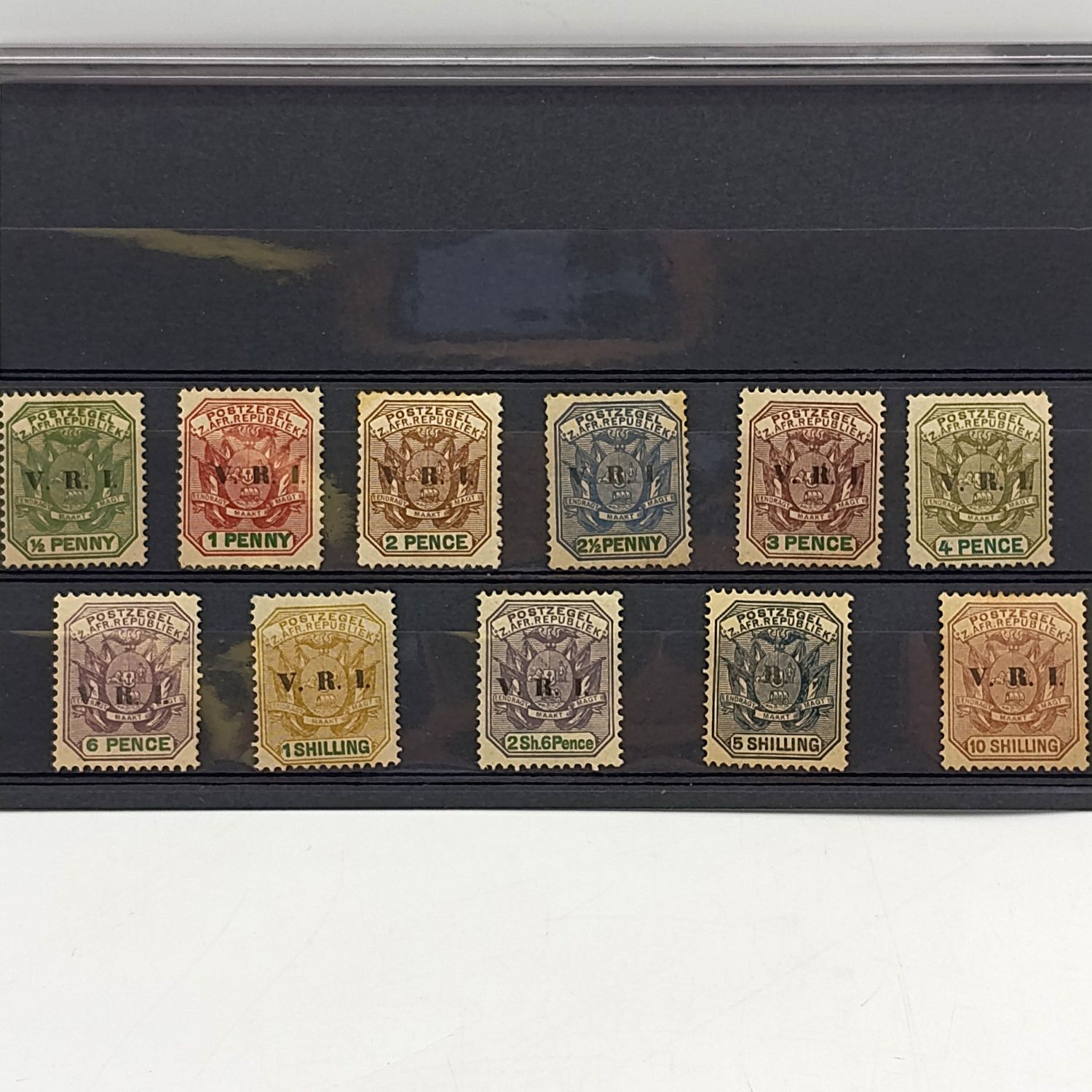 1900 ZAR redrawn arms set mint ( most hinged ) half penny to 10 shilling VRI overprint SACC 232-242