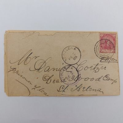 Boer War POW fronts stuck back to back One side from Mafeking COGH to RJ Scheepers Deadwood Camp, St Helena with triangular censor mark 25 October 1901 other side from Greenpoint COGH to Daniel Coetze