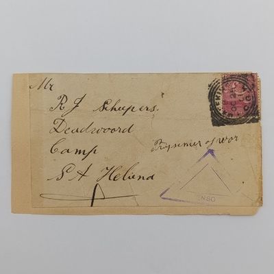 Boer War POW fronts stuck back to back One side from Mafeking COGH to RJ Scheepers Deadwood Camp, St Helena with triangular censor mark 25 October 1901 other side from Greenpoint COGH to Daniel Coetze
