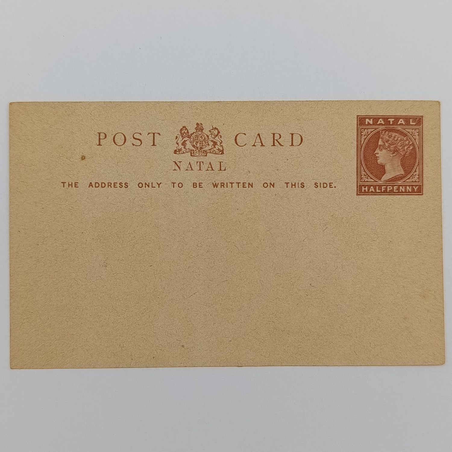 Natal late 1800&#39;s postcard unused with prepaid postage half penny