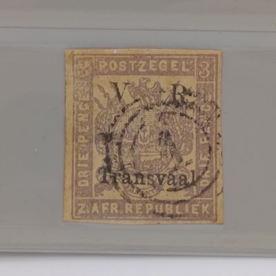 1877 Mauve on Baff 3d ZAR overprinted V.R. Transvaal - Imperfect