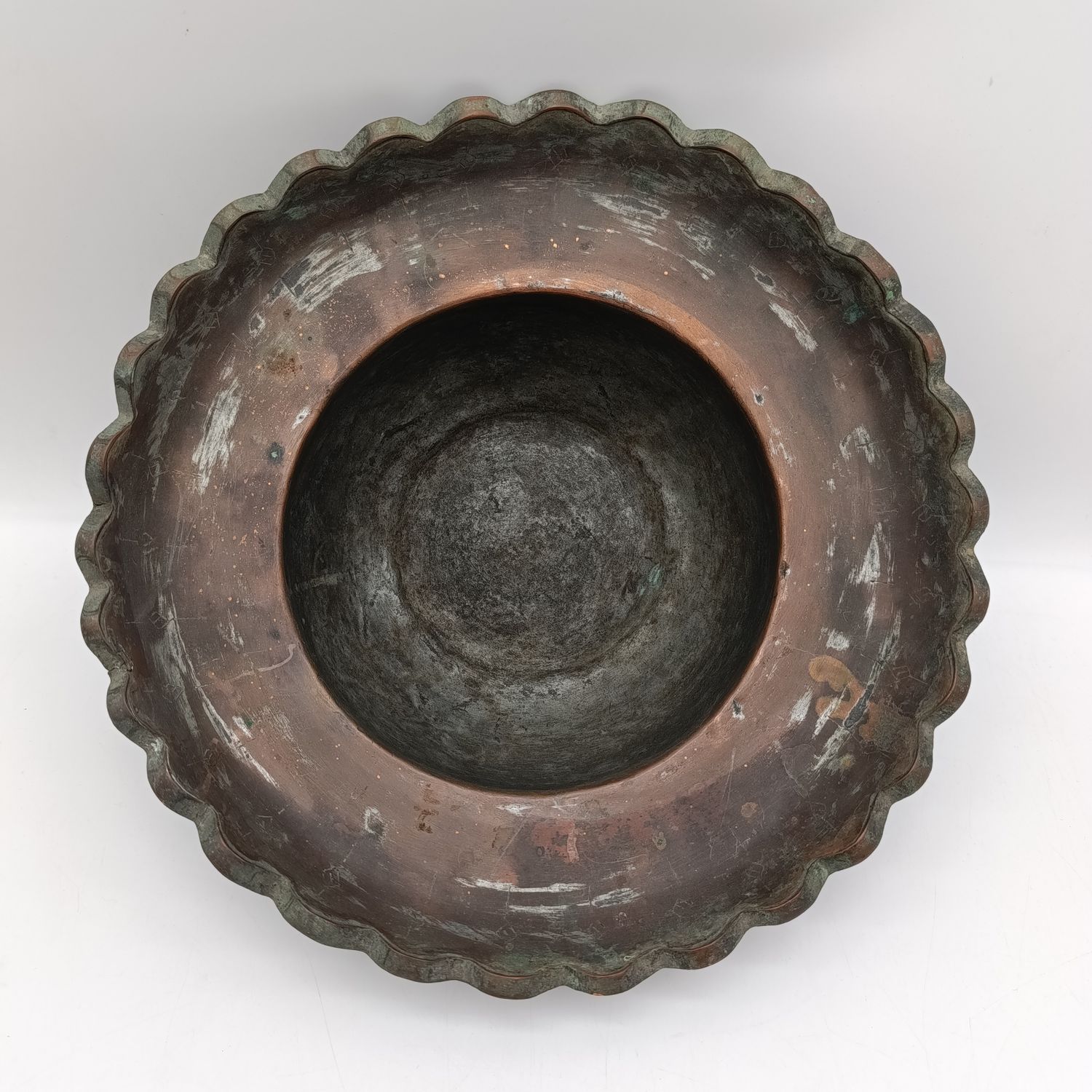 Antique Ottoman Empire Copper fluted rim planter bowl - circa 1800&#39;s