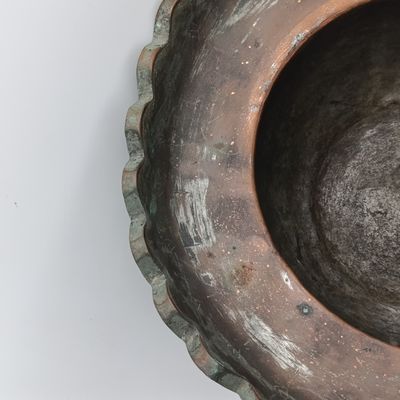 Antique Ottoman Empire Copper fluted rim planter bowl - circa 1800's