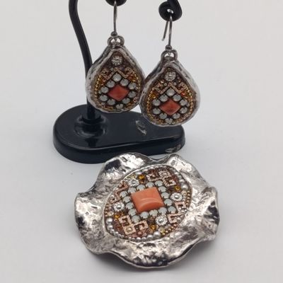Sterling silver Israeli set with earrings and pendant
