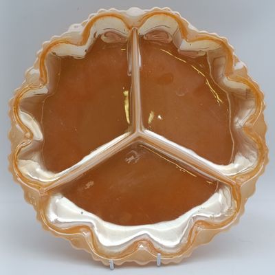 Vintage Anchor Hocking Peach lustre 3 division glass serving plate