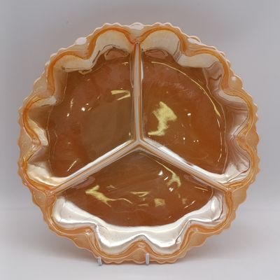 Vintage Anchor Hocking Peach lustre 3 division glass serving plate