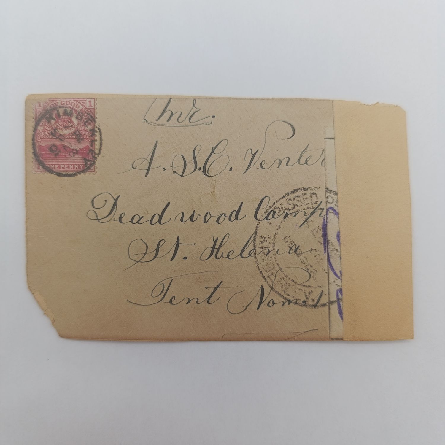 Boer War POW fronts stuck back to back one side posted Kimberley 24 Aug 1900 on card with pre printed halfpenny postage Taxed 5 centimes at arrival - Double rim censor mark - posted to CF Mynhardt c/o