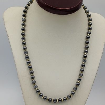 Hematite &amp; small gold color metal beads necklace and bracelet set 43cm &amp; 19cm
