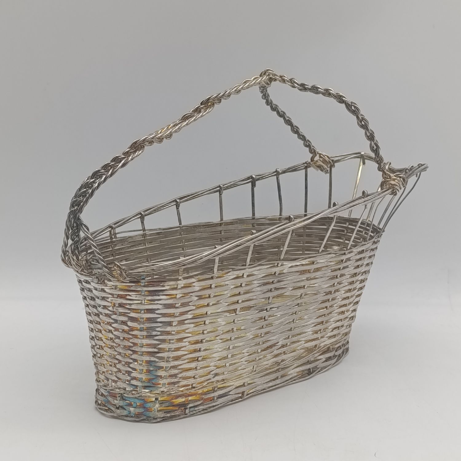 Vintage nickelplated wine bottle basket