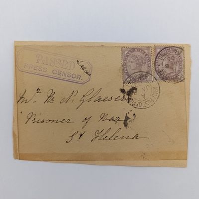 Boer War P.O.W fronts stuck back to back. One side posted Belle Vue 14 Sept 1900 to GF Taylor POW Greenpoint, Cape Colony - Double rim Belle Vue censor mark other side posted Army Post office Mafeking