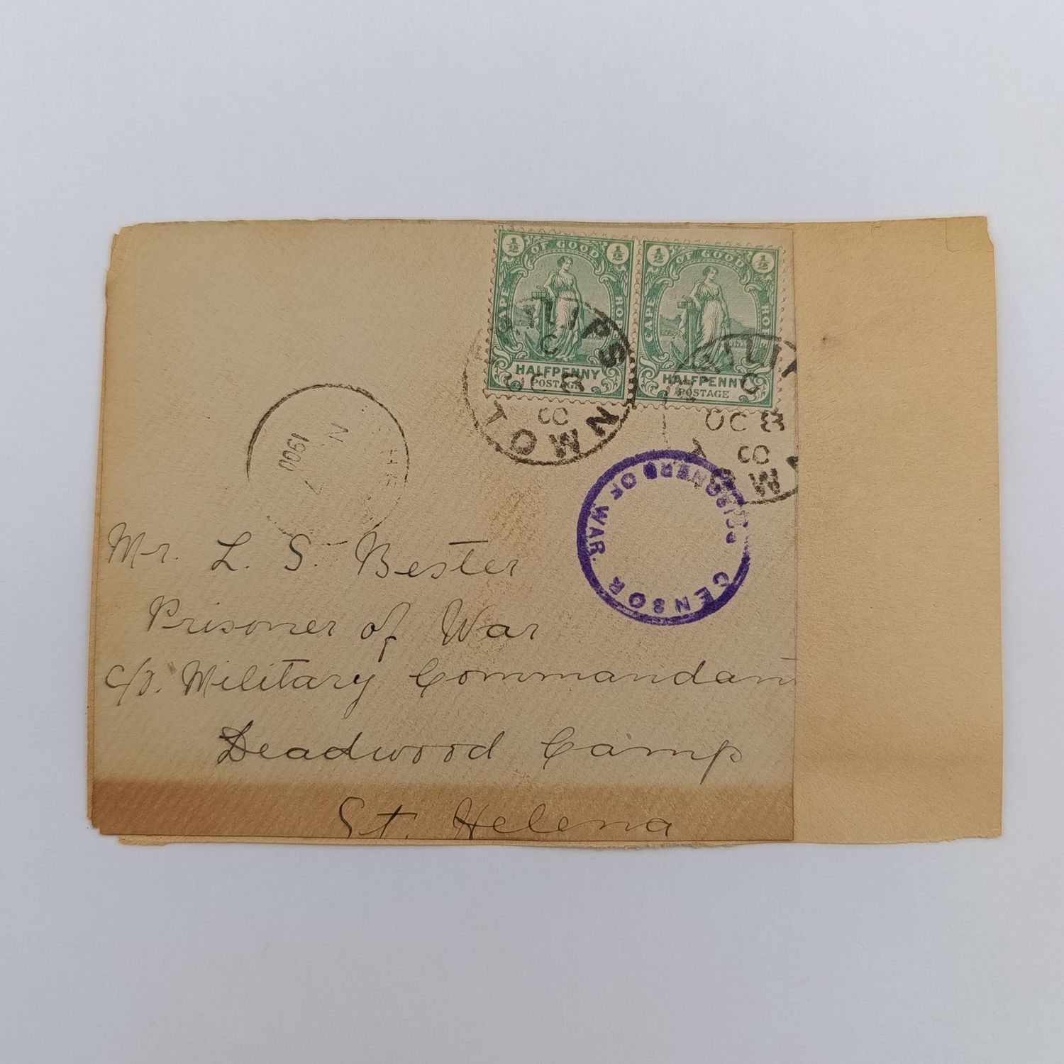 Boer War P.O.W. fronts stuck back to back. One side from Greytown, Natal 11 Sept 1900 to Leo Vlotman, POW, Tent 166 Greenpoint, Cape Town