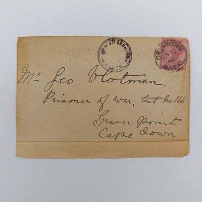 Boer War P.O.W. fronts stuck back to back. One side from Greytown, Natal 11 Sept 1900 to Leo Vlotman, POW, Tent 166 Greenpoint, Cape Town