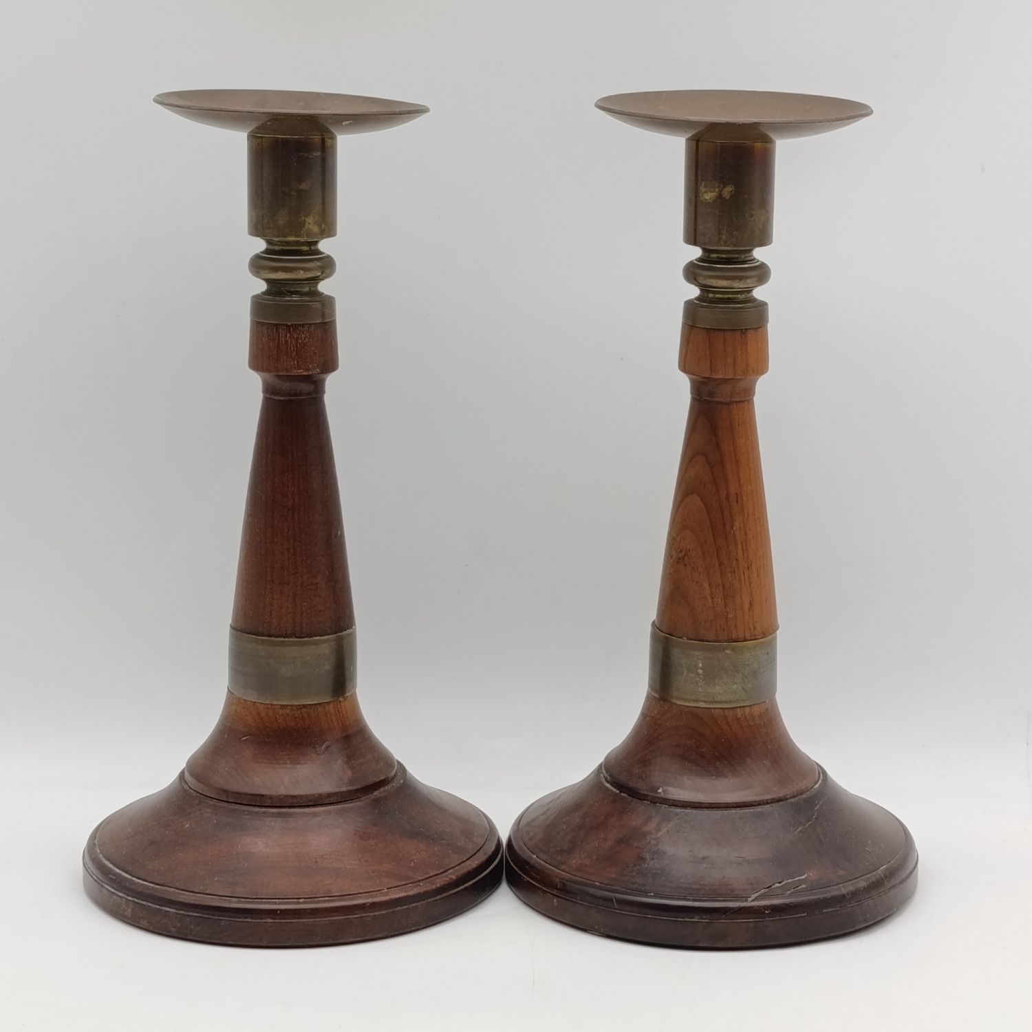 Pair of beautiful Wood and brass candlesticks