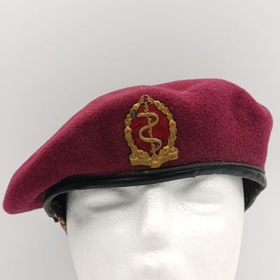 SA Army Medical Corps beret with badge - leather seam damaged