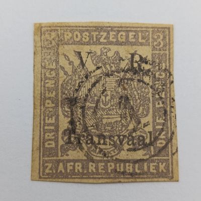 1877 Mauve on Baff 3d ZAR overprinted V.R. Transvaal - Imperfect